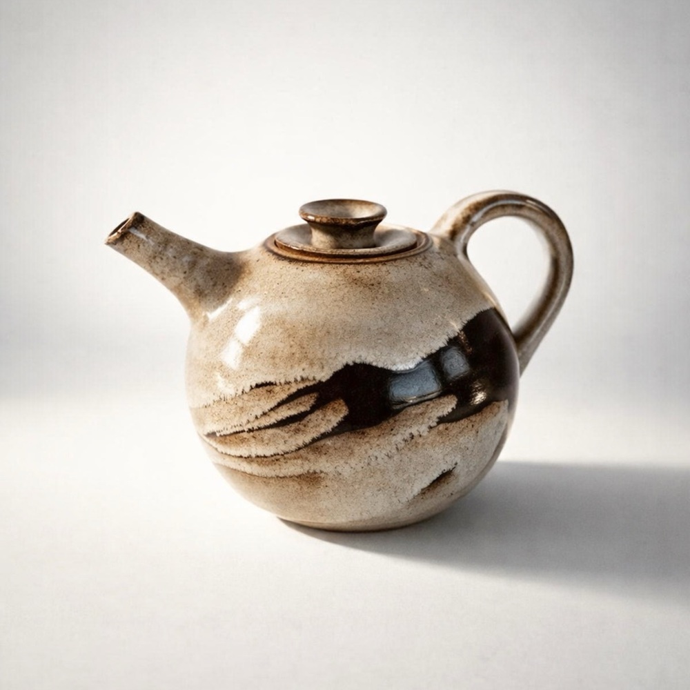 VINTAGE HANDMADE SIGNED‎ STUDIO POTTERY TEAPOT GORGEOUS BROWN/GREY GLAZE EUC